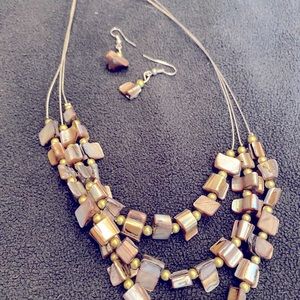Mother Of Pearl Type Multi-Strand Necklace & Earrings Set